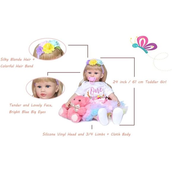 Lifelike Toddler Reborn Doll Silicone 24 Inch Realistic Reborn Baby Doll Girl - Picture 5 of 5